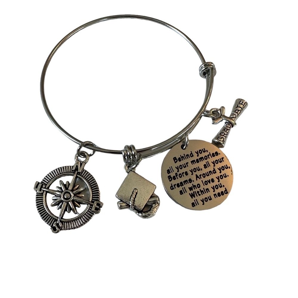 Graduate Charm Bracelet Graduation Gift Silvertone NEW